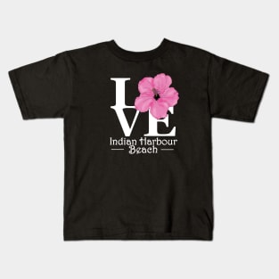 LOVE Indian Harbour Beach Pink Hibiscus Kids T-Shirt